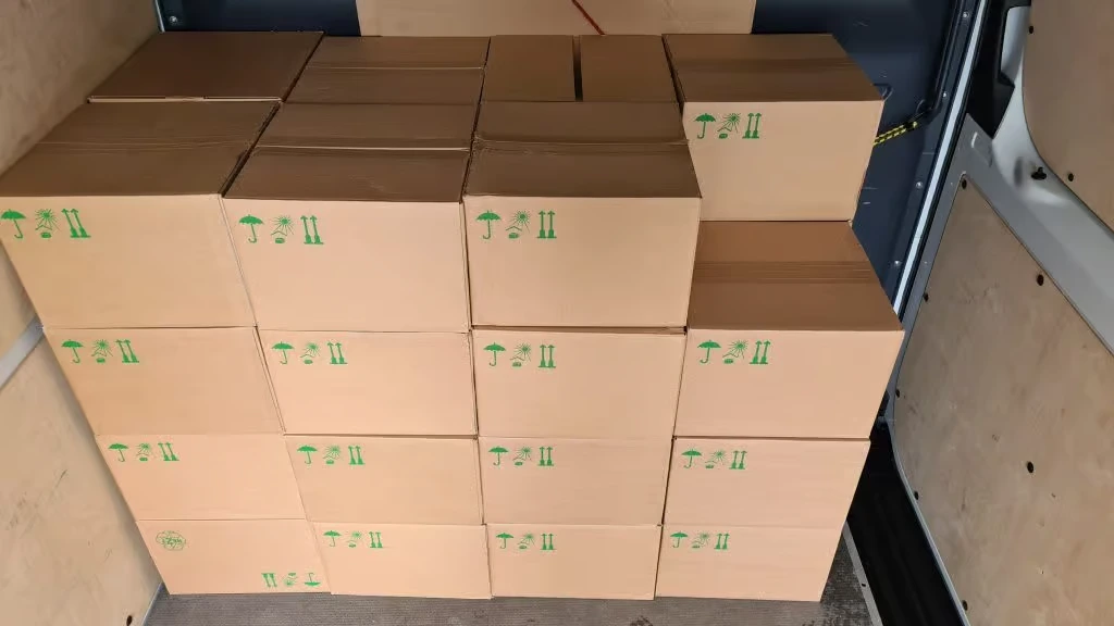 Geordnete Kartons im Transporter beim Firmenumzug Wien