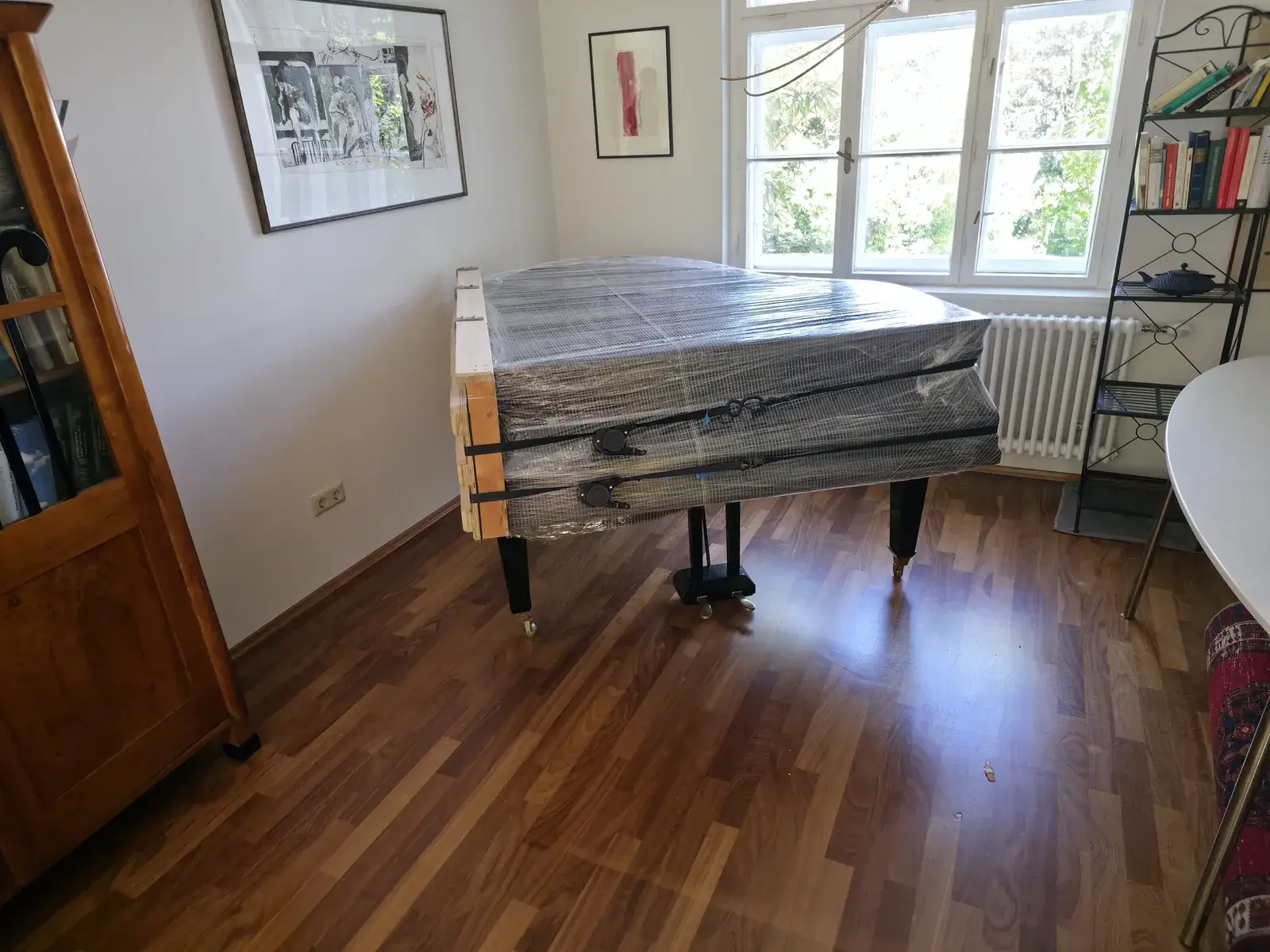 Grand piano packed for transport
