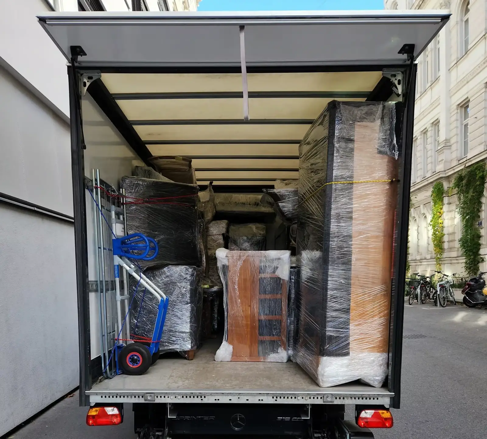 Loaded truck with packed furniture during a furniture transport in Vienna